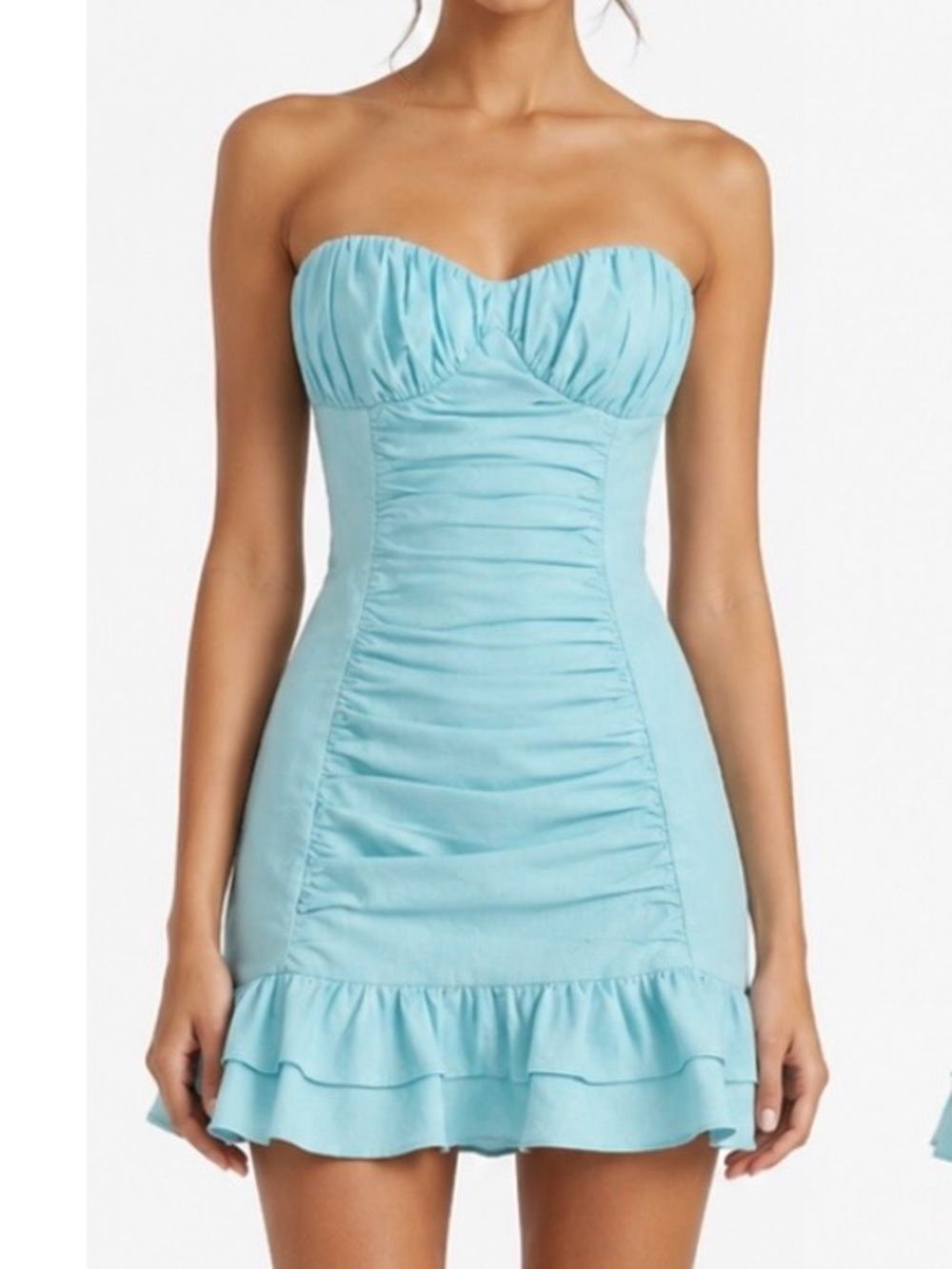 SEVEN WONDERS Light Blue Ruffle Hem Bustier Coquette Mini Dress
